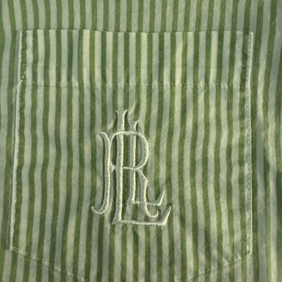 Lauren Ralph Lauren Medium Green & White Long Sleeve Button-Front Shirt - EUC - Picture 3 of 4